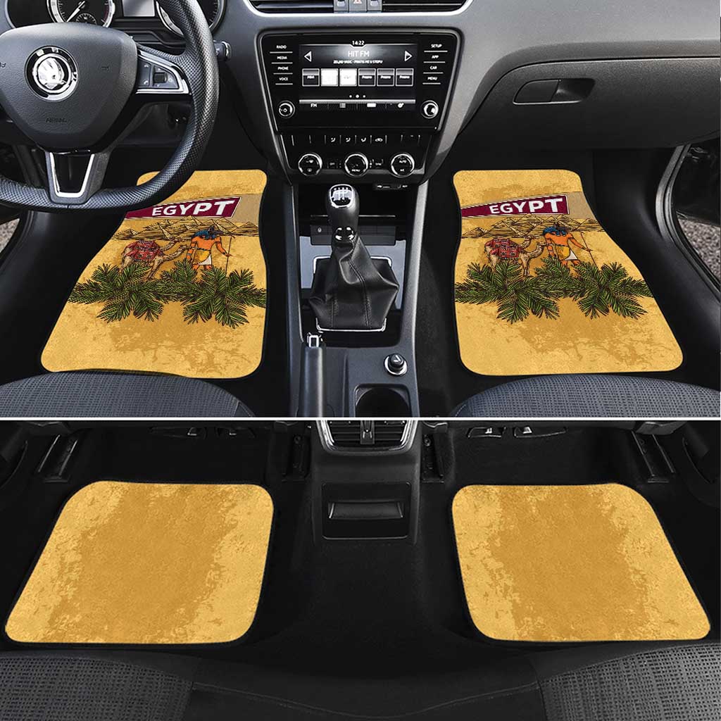 Egyptian Pyramids and Anubis Car Mats with Camel Caravan Desert