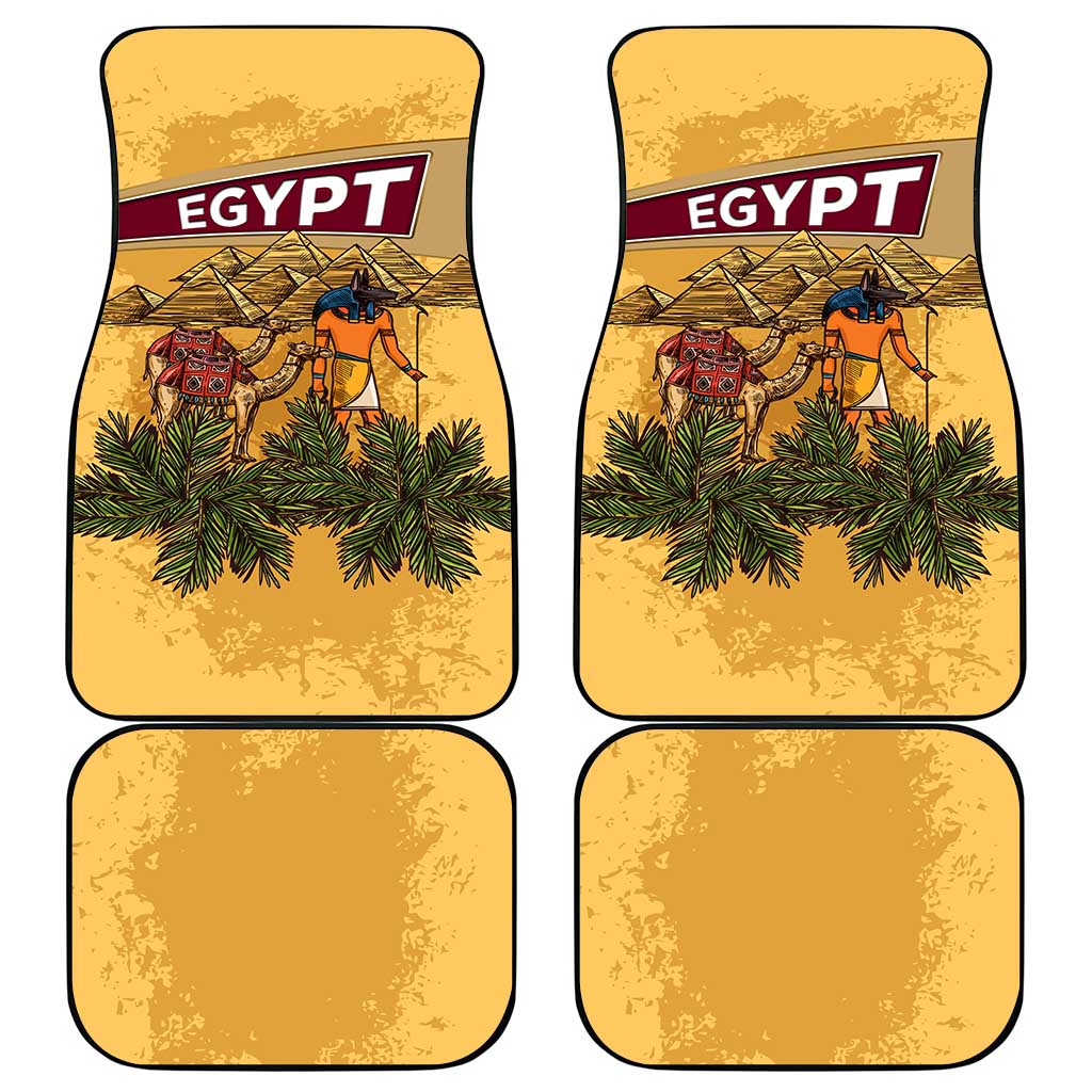 Egyptian Pyramids and Anubis Car Mats with Camel Caravan Desert