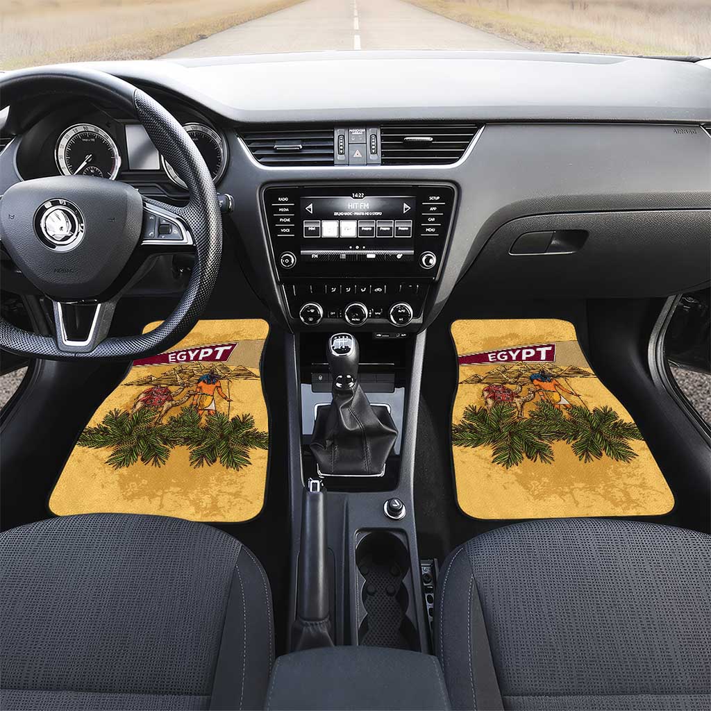 Egyptian Pyramids and Anubis Car Mats with Camel Caravan Desert