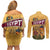 Egyptian Pyramids and Anubis Couples Matching Off Shoulder Short Dress and Long Sleeve Button Shirt with Camel Caravan Desert