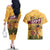 Egyptian Pyramids and Anubis Couples Matching Off The Shoulder Long Sleeve Dress and Hawaiian Shirt with Camel Caravan Desert