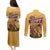 Egyptian Pyramids and Anubis Couples Matching Puletasi and Long Sleeve Button Shirt with Camel Caravan Desert