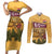 Egyptian Pyramids and Anubis Couples Matching Short Sleeve Bodycon Dress and Long Sleeve Button Shirt with Camel Caravan Desert