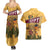 Egyptian Pyramids and Anubis Couples Matching Summer Maxi Dress and Hawaiian Shirt with Camel Caravan Desert