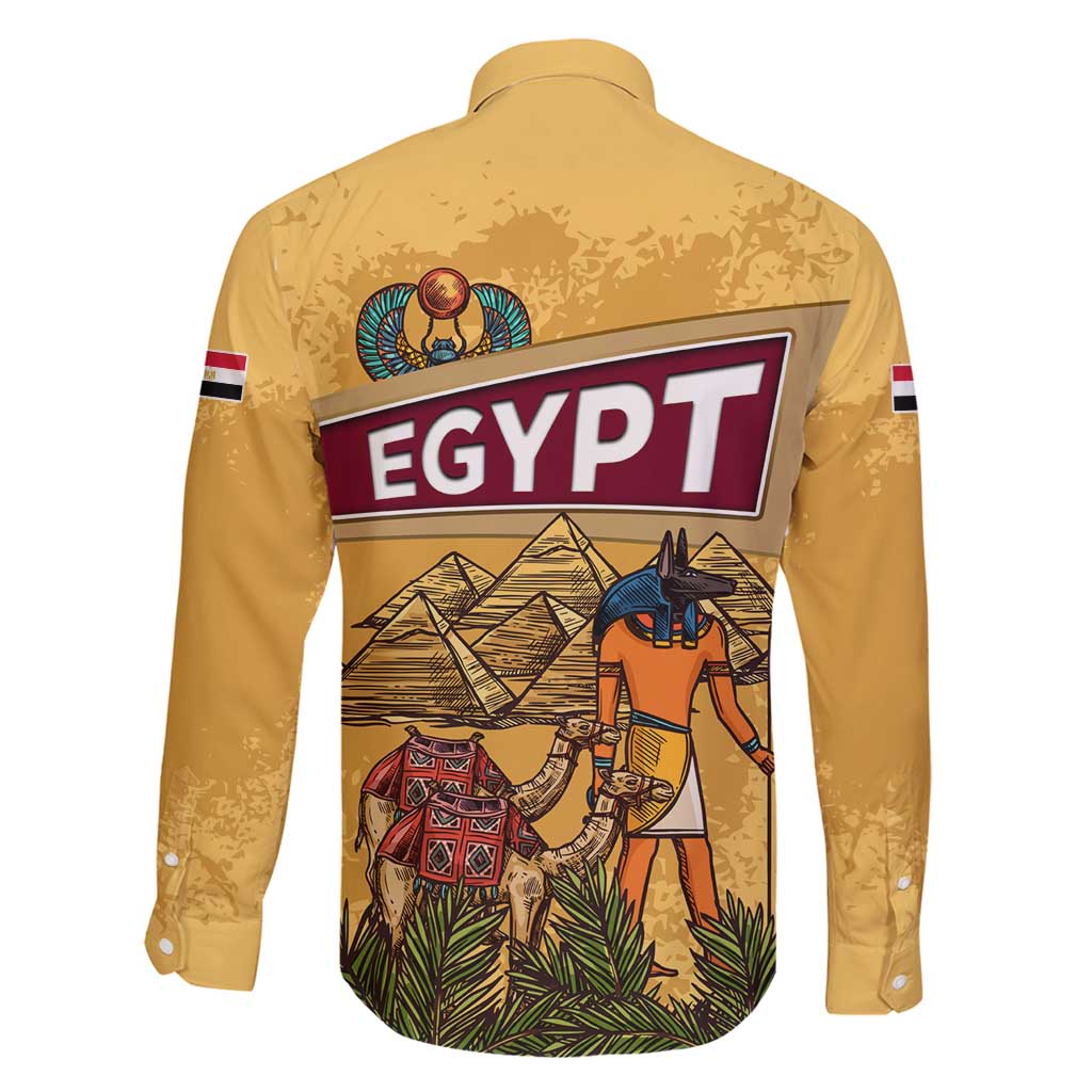 Egyptian Pyramids and Anubis Family Matching Long Sleeve Bodycon Dress and Hawaiian Shirt with Camel Caravan Desert