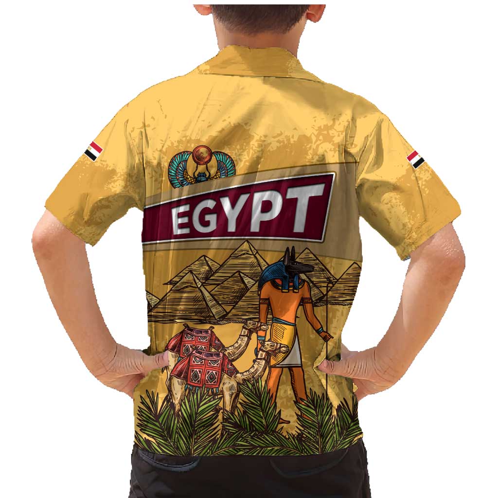 Egyptian Pyramids and Anubis Family Matching Mermaid Dress and Hawaiian Shirt with Camel Caravan Desert