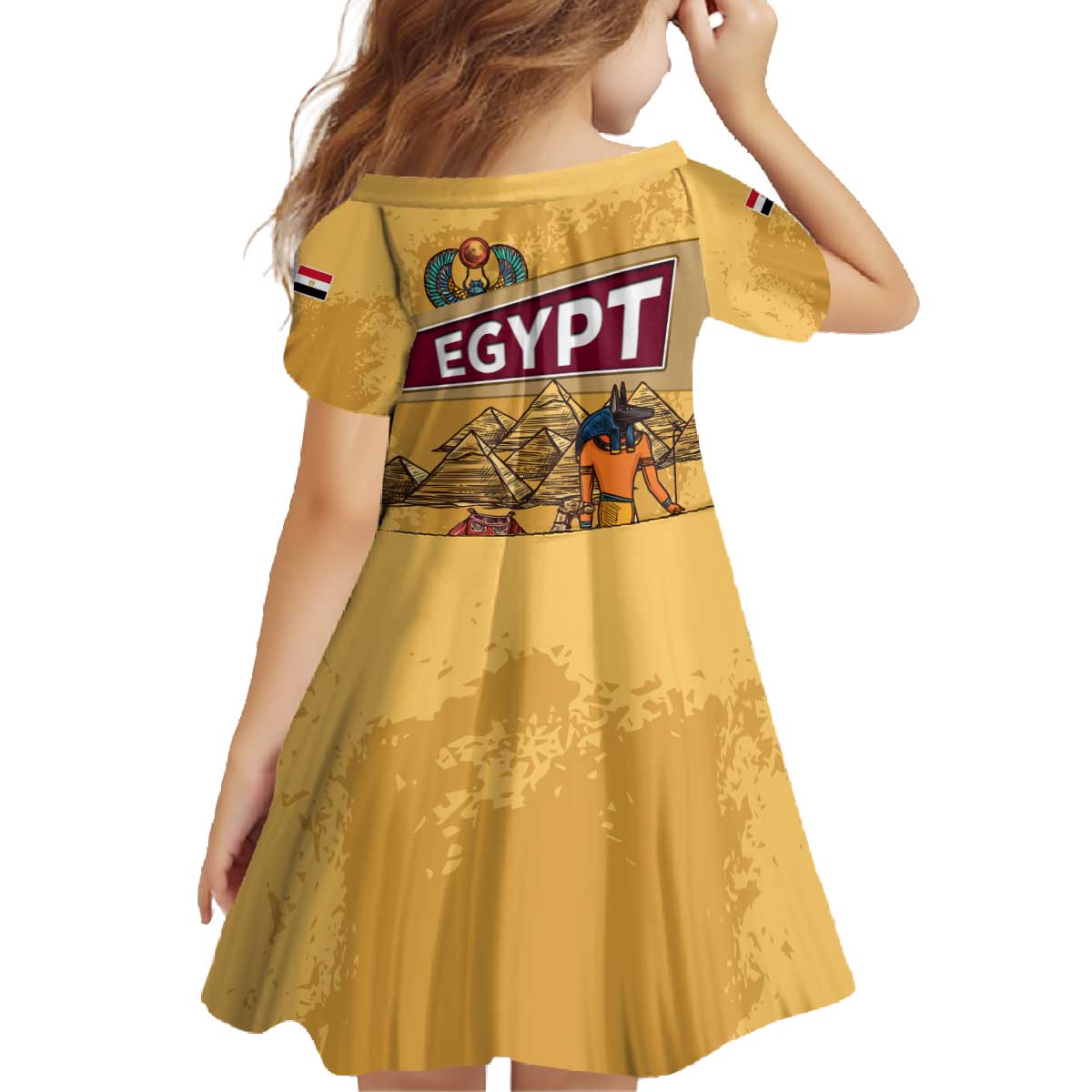Egyptian Pyramids and Anubis Family Matching Off The Shoulder Long Sleeve Dress and Hawaiian Shirt with Camel Caravan Desert