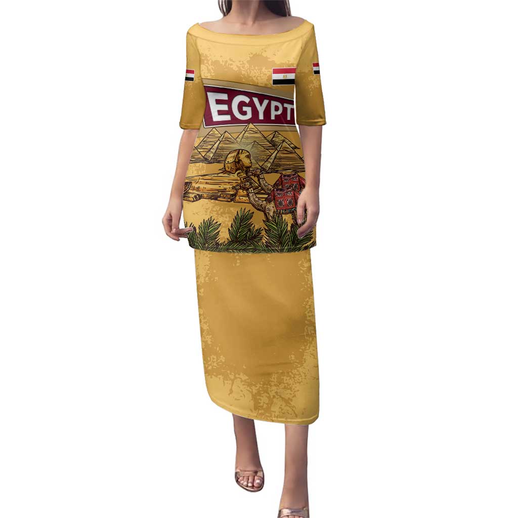 Egyptian Pyramids and Anubis Family Matching Puletasi and Hawaiian Shirt with Camel Caravan Desert