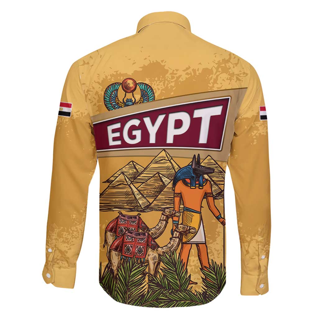 Egyptian Pyramids and Anubis Family Matching Short Sleeve Bodycon Dress and Hawaiian Shirt with Camel Caravan Desert
