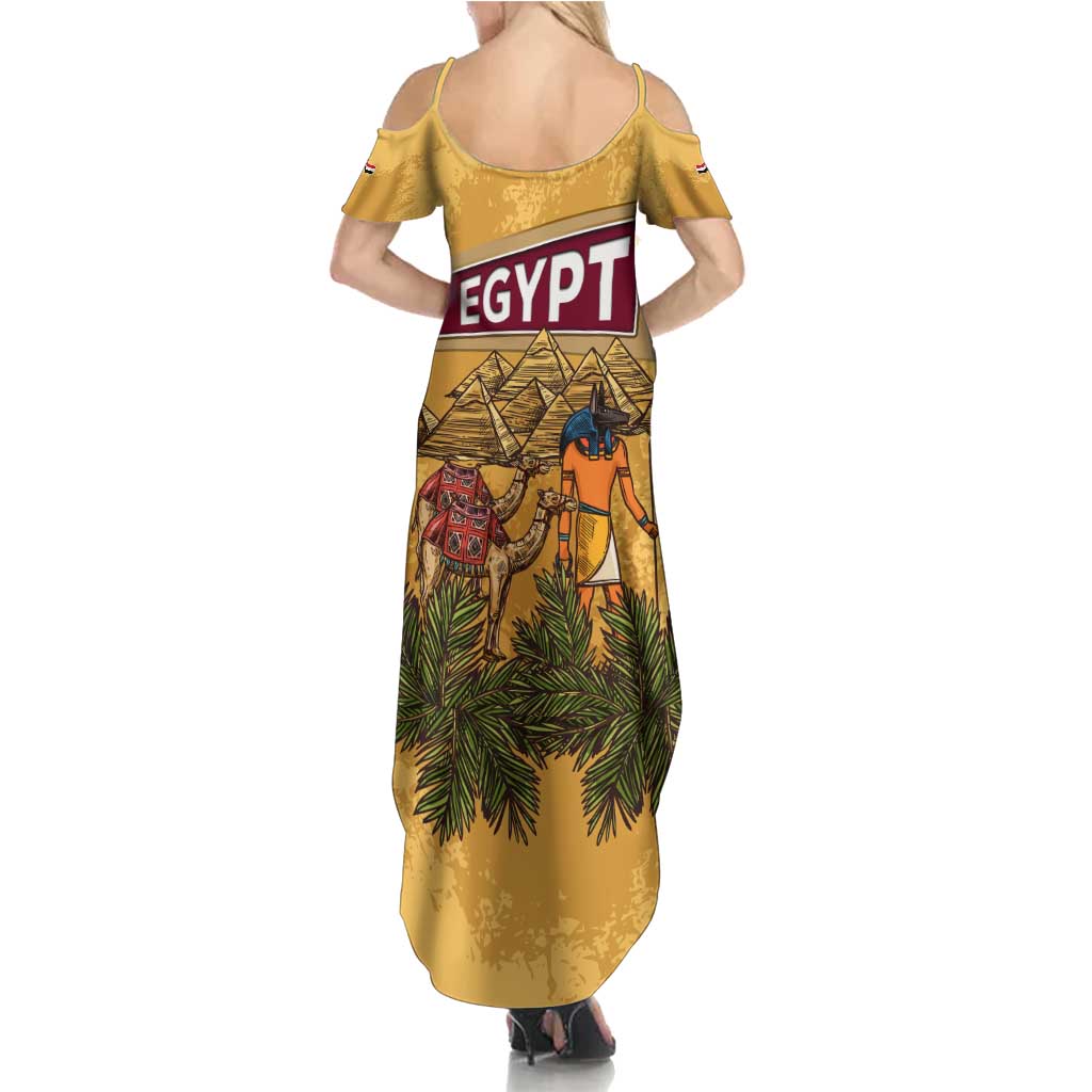 Egyptian Pyramids and Anubis Family Matching Summer Maxi Dress and Hawaiian Shirt with Camel Caravan Desert