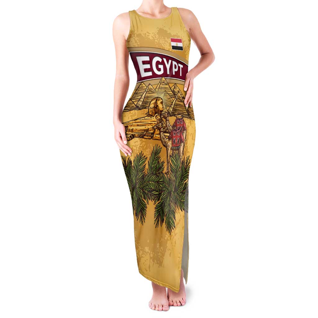 Egyptian Pyramids and Anubis Family Matching Tank Maxi Dress and Hawaiian Shirt with Camel Caravan Desert