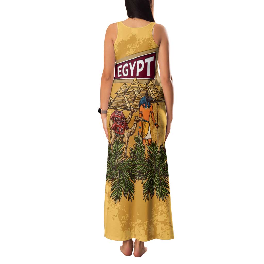 Egyptian Pyramids and Anubis Family Matching Tank Maxi Dress and Hawaiian Shirt with Camel Caravan Desert