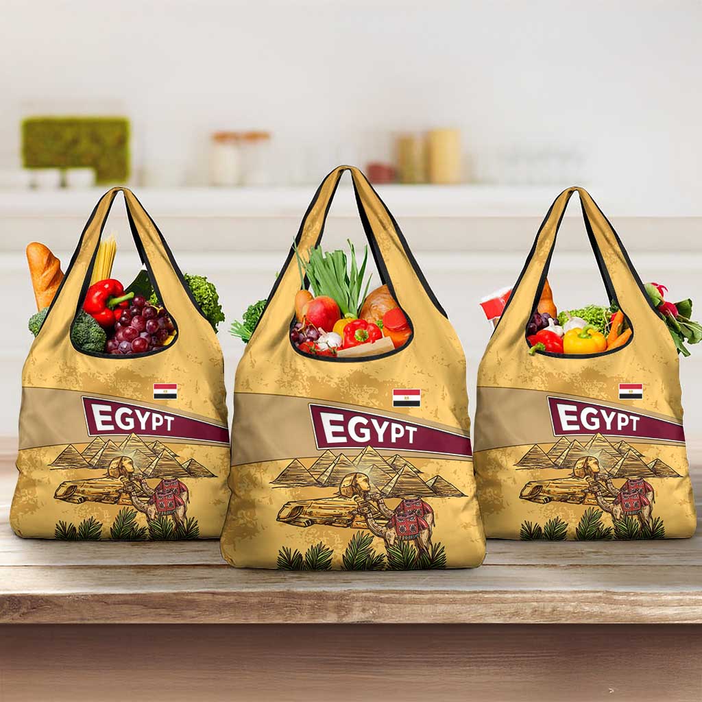 Egyptian Pyramids and Anubis Grocery Bag with Camel Caravan Desert