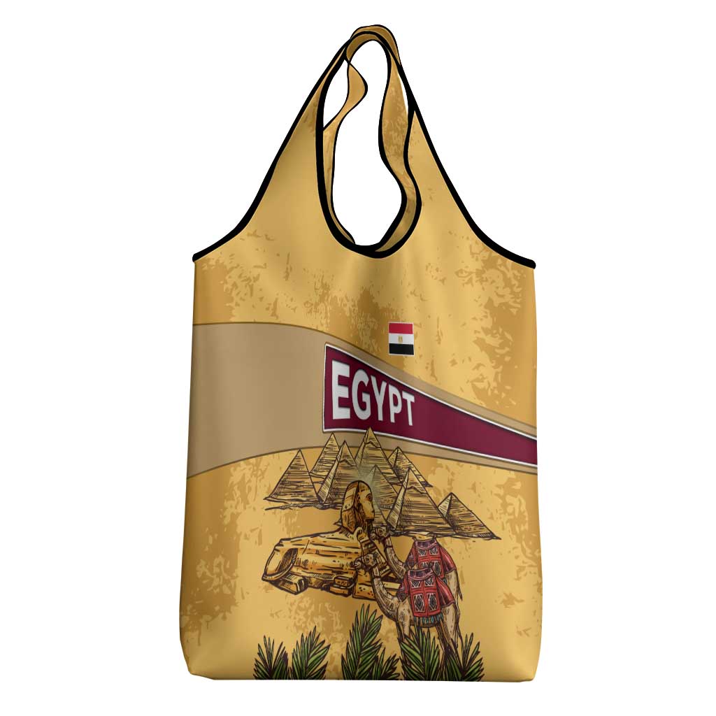 Egyptian Pyramids and Anubis Grocery Bag with Camel Caravan Desert