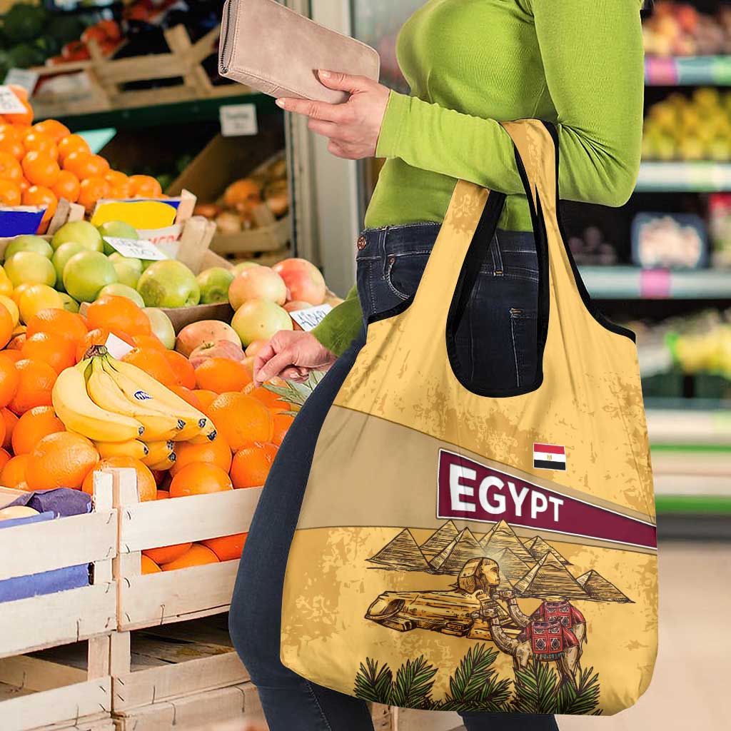 Egyptian Pyramids and Anubis Grocery Bag with Camel Caravan Desert