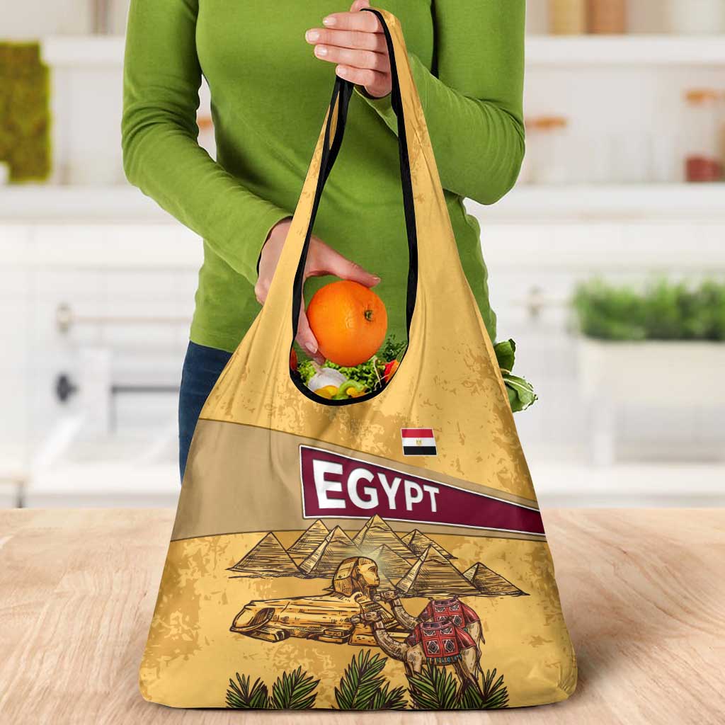 Egyptian Pyramids and Anubis Grocery Bag with Camel Caravan Desert