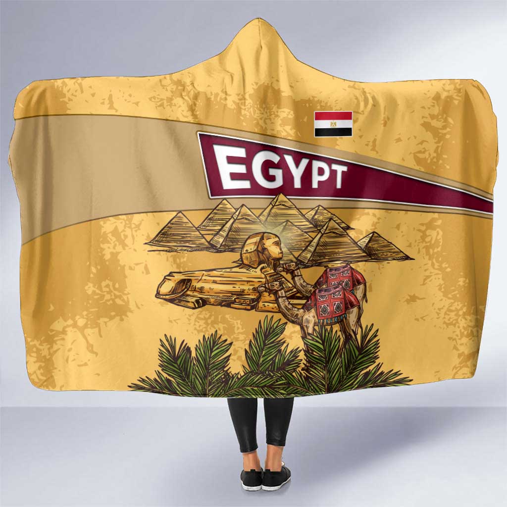 Egyptian Pyramids and Anubis Hooded Blanket with Camel Caravan Desert