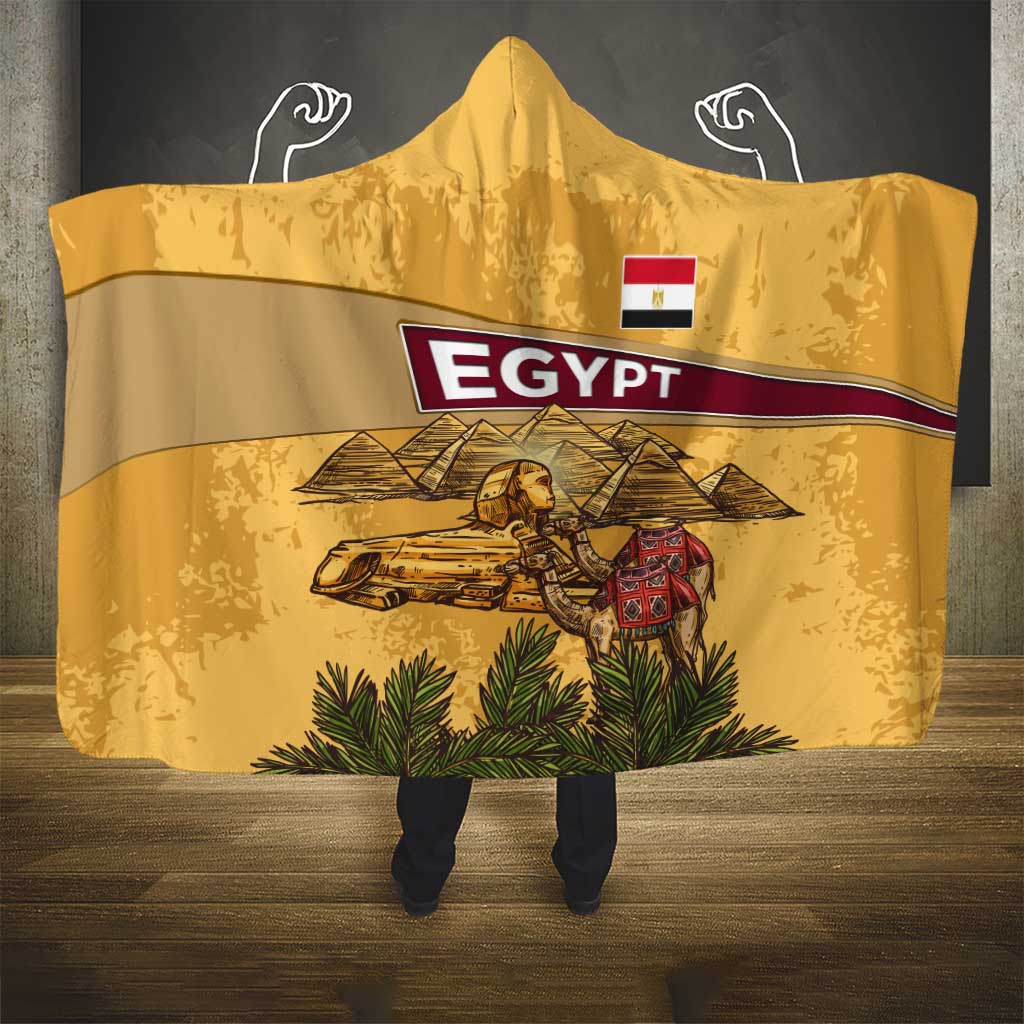 Egyptian Pyramids and Anubis Hooded Blanket with Camel Caravan Desert