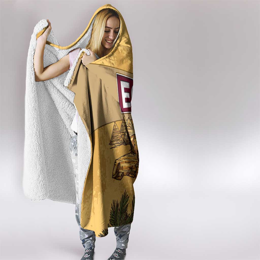 Egyptian Pyramids and Anubis Hooded Blanket with Camel Caravan Desert
