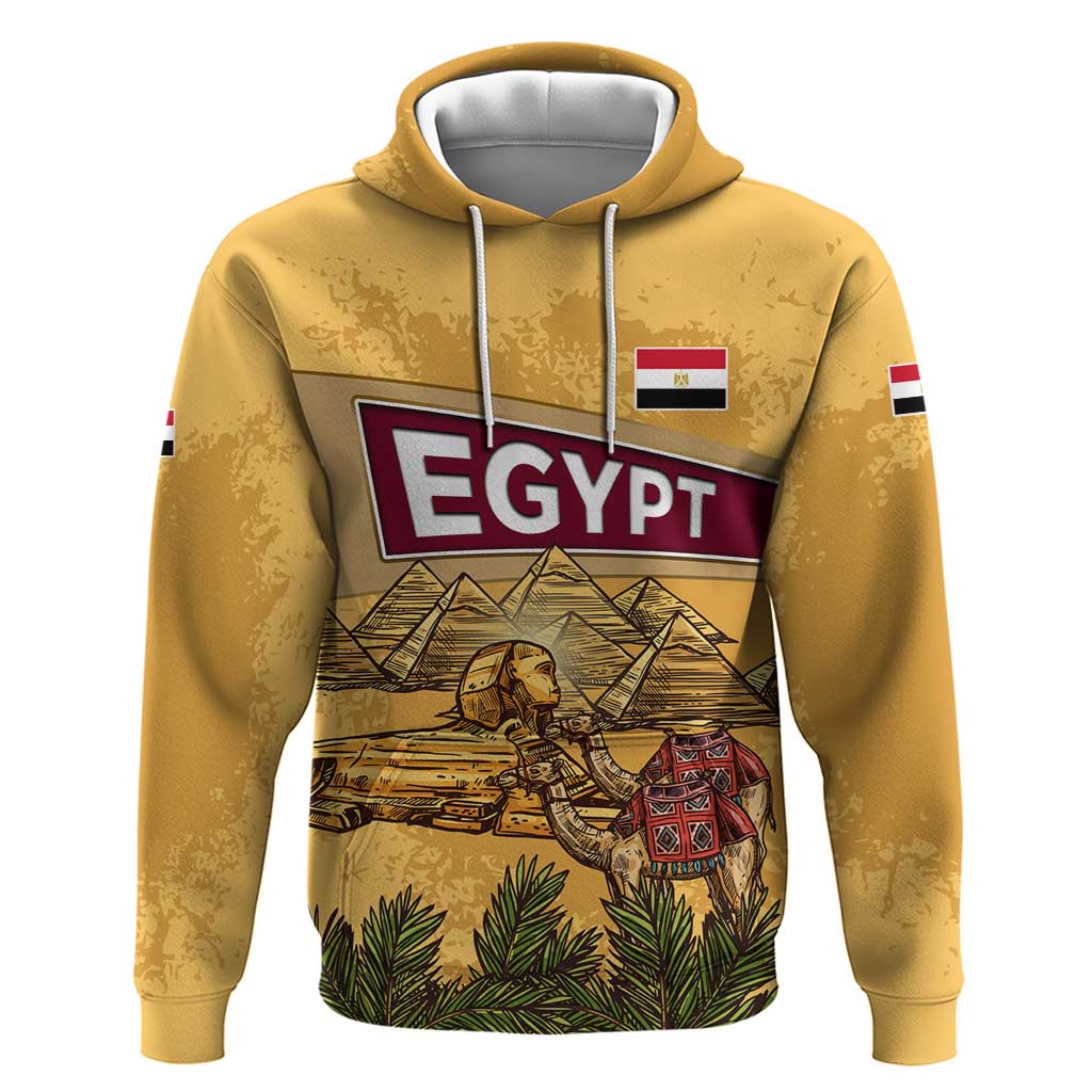 Egyptian Pyramids and Anubis Hoodie with Camel Caravan Desert