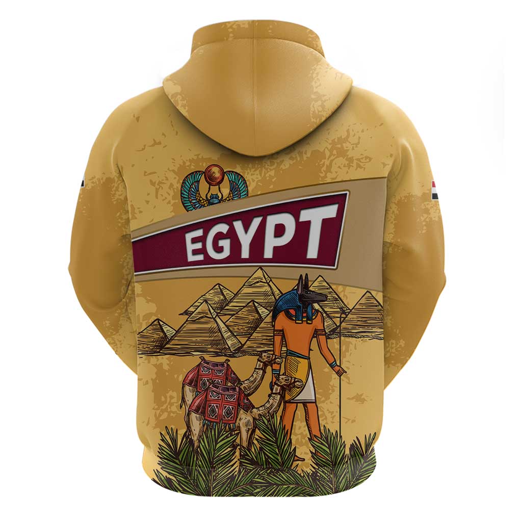 Egyptian Pyramids and Anubis Hoodie with Camel Caravan Desert