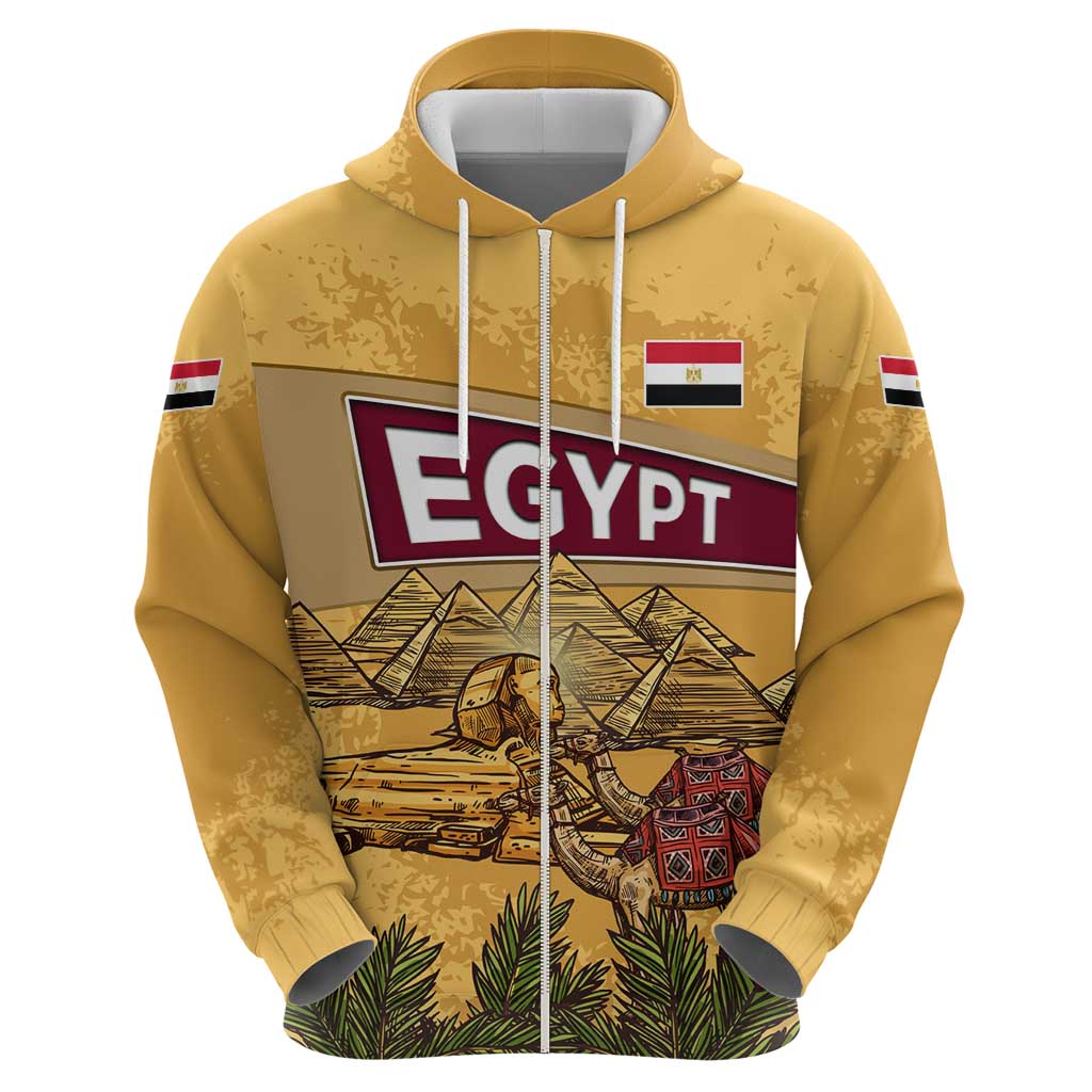 Egyptian Pyramids and Anubis Hoodie with Camel Caravan Desert
