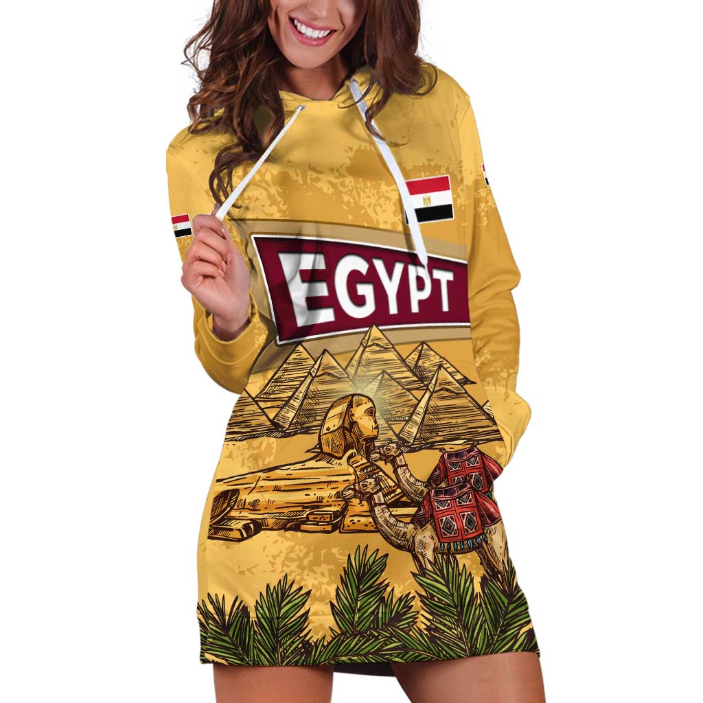 Egyptian Pyramids and Anubis Hoodie Dress with Camel Caravan Desert