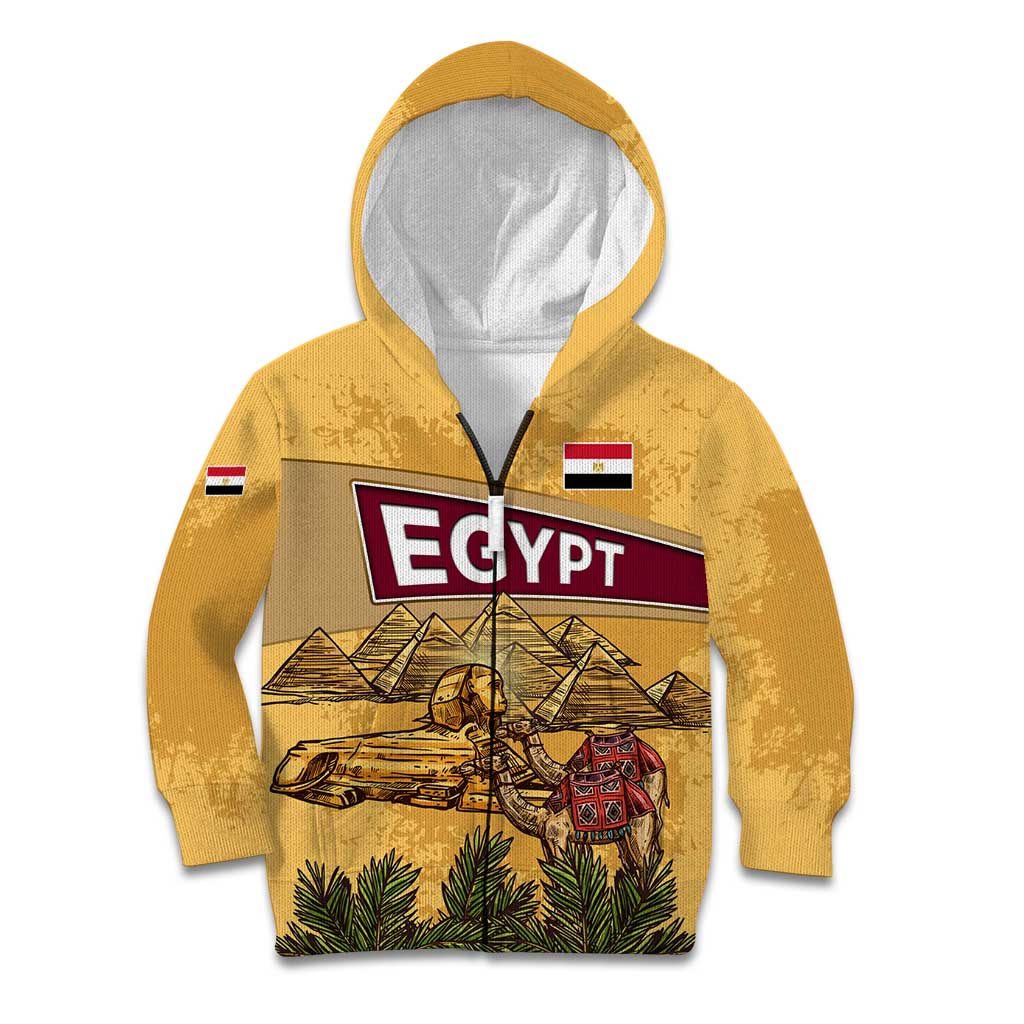 Egyptian Pyramids and Anubis Kid Hoodie with Camel Caravan Desert