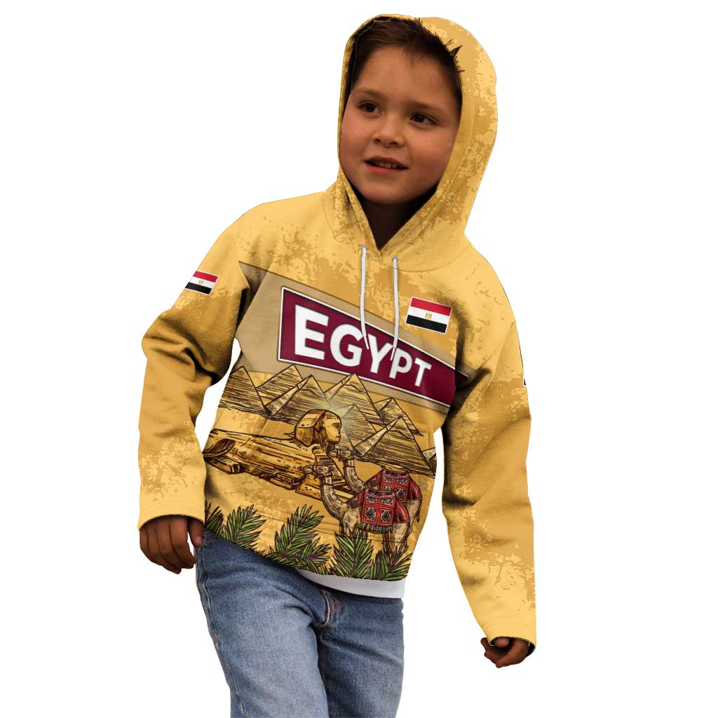 Egyptian Pyramids and Anubis Kid Hoodie with Camel Caravan Desert