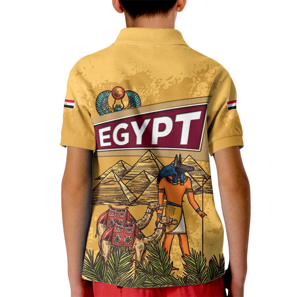 Egyptian Pyramids and Anubis Kid Polo Shirt with Camel Caravan Desert