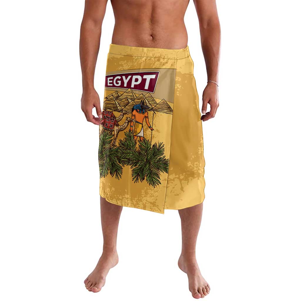 Egyptian Pyramids and Anubis Lavalava with Camel Caravan Desert