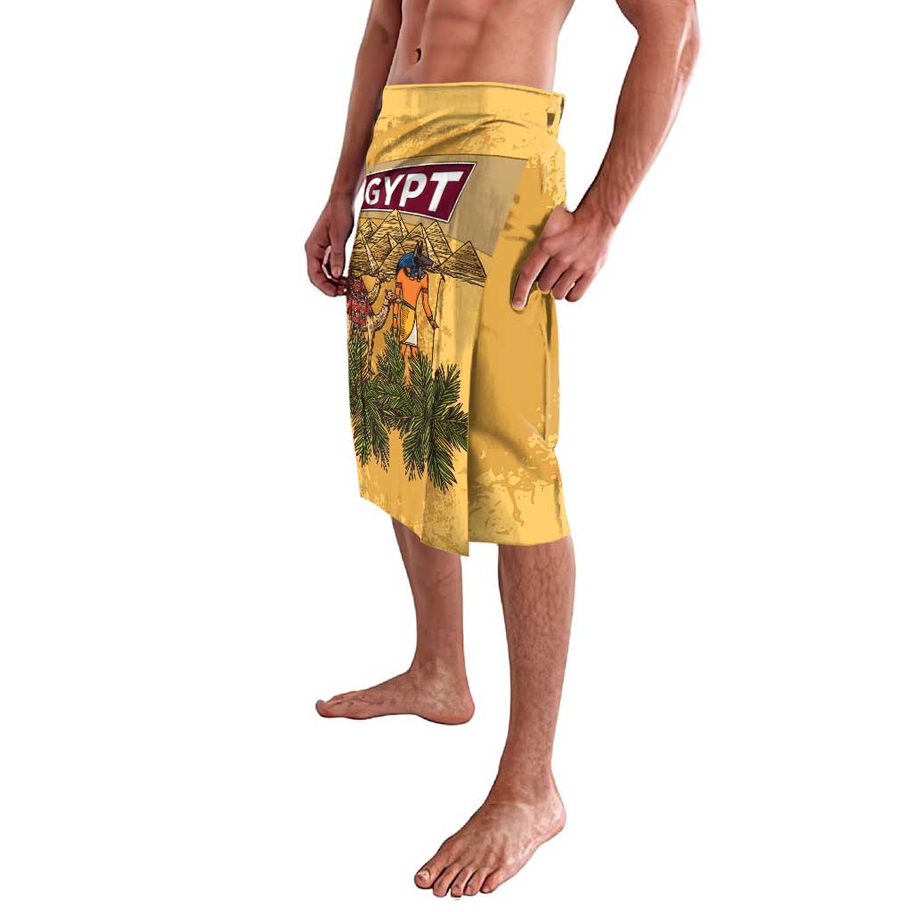 Egyptian Pyramids and Anubis Lavalava with Camel Caravan Desert