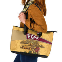 Egyptian Pyramids and Anubis Leather Tote Bag with Camel Caravan Desert
