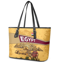 Egyptian Pyramids and Anubis Leather Tote Bag with Camel Caravan Desert