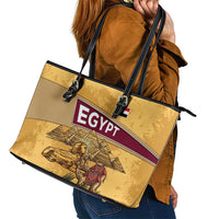 Egyptian Pyramids and Anubis Leather Tote Bag with Camel Caravan Desert