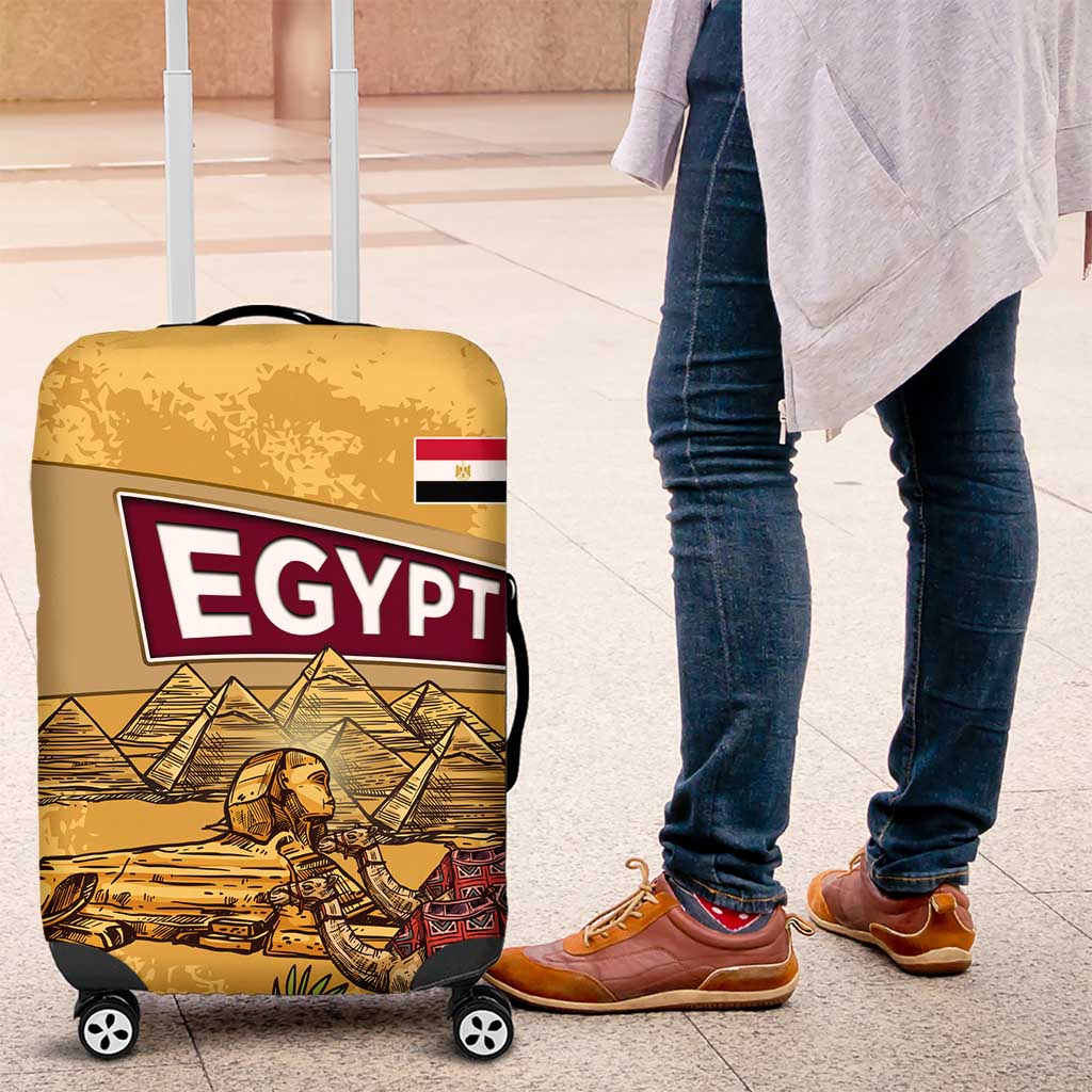 Egyptian Pyramids and Anubis Luggage Cover with Camel Caravan Desert
