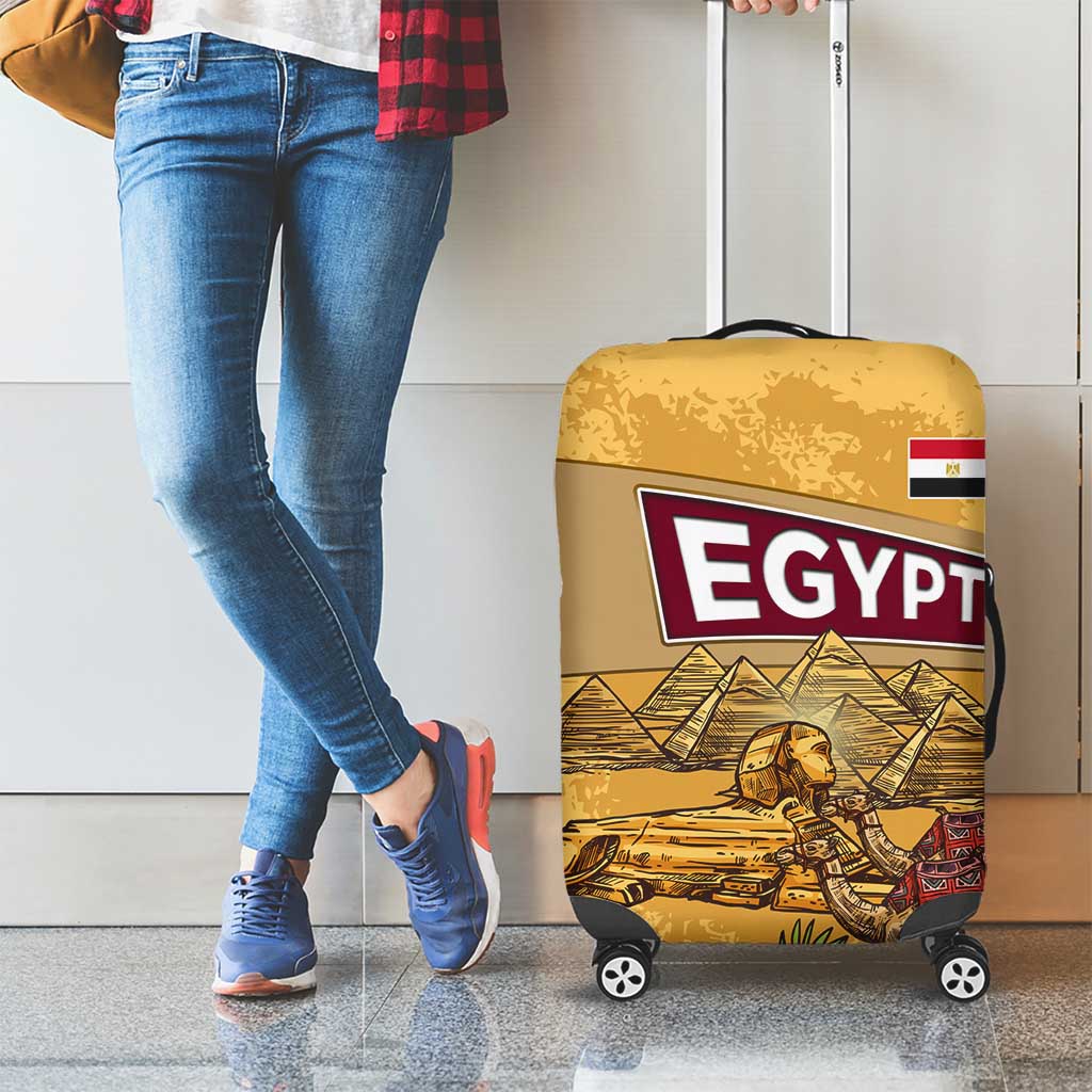 Egyptian Pyramids and Anubis Luggage Cover with Camel Caravan Desert