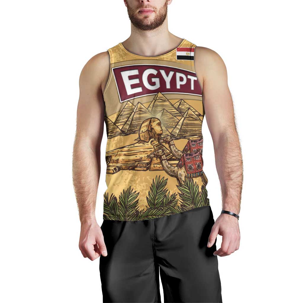 Egyptian Pyramids and Anubis Men Tank Top with Camel Caravan Desert