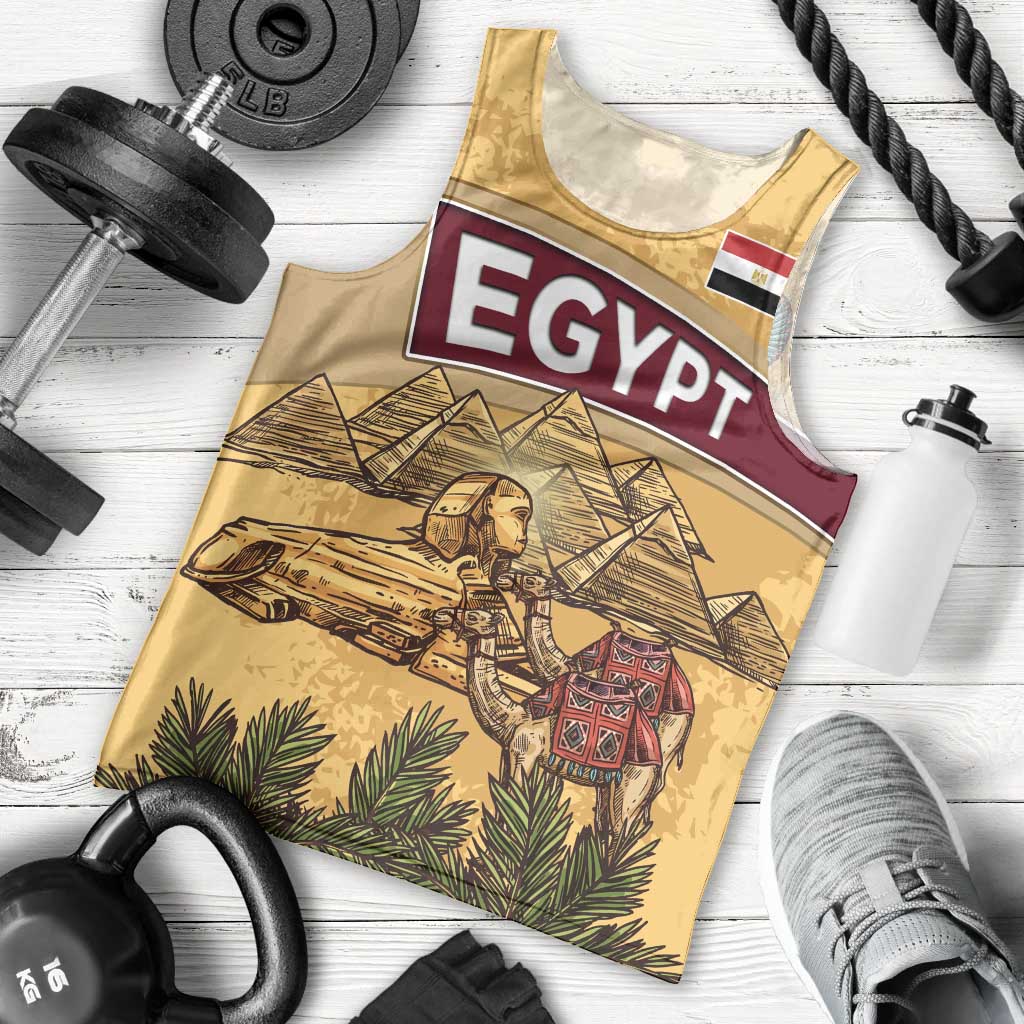 Egyptian Pyramids and Anubis Men Tank Top with Camel Caravan Desert