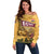 Egyptian Pyramids and Anubis Off Shoulder Sweater with Camel Caravan Desert