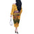 Egyptian Pyramids and Anubis Off The Shoulder Long Sleeve Dress with Camel Caravan Desert