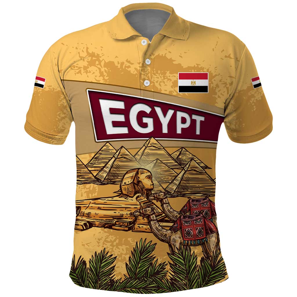 Egyptian Pyramids and Anubis Polo Shirt with Camel Caravan Desert