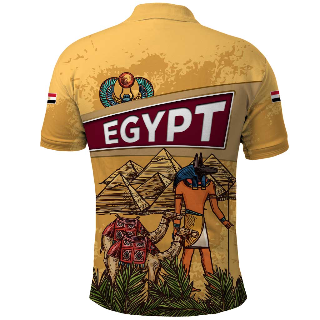 Egyptian Pyramids and Anubis Polo Shirt with Camel Caravan Desert