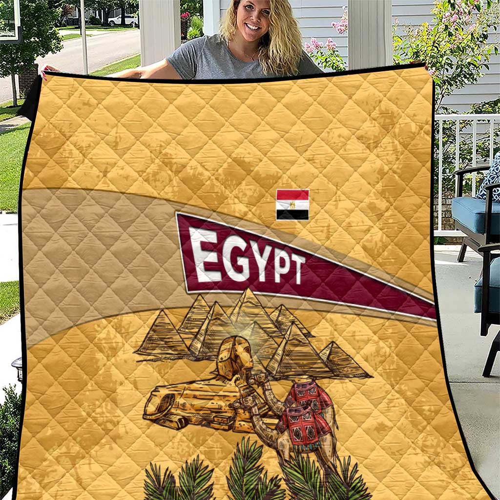 Egyptian Pyramids and Anubis Quilt with Camel Caravan Desert