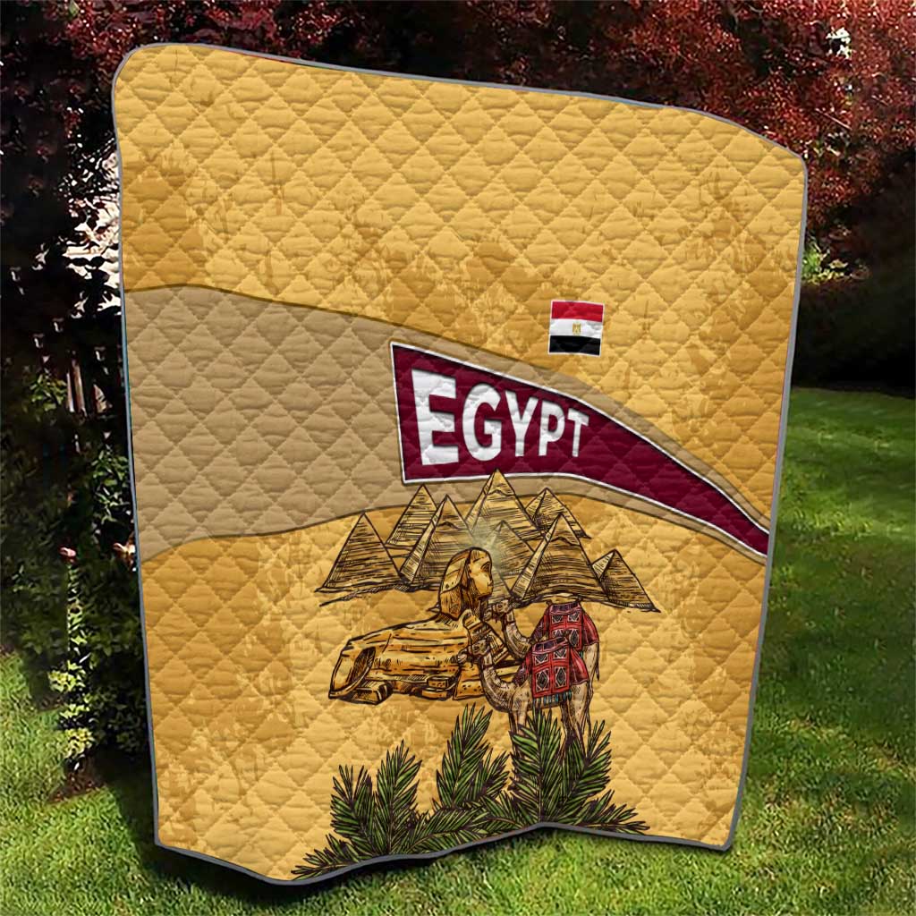 Egyptian Pyramids and Anubis Quilt with Camel Caravan Desert