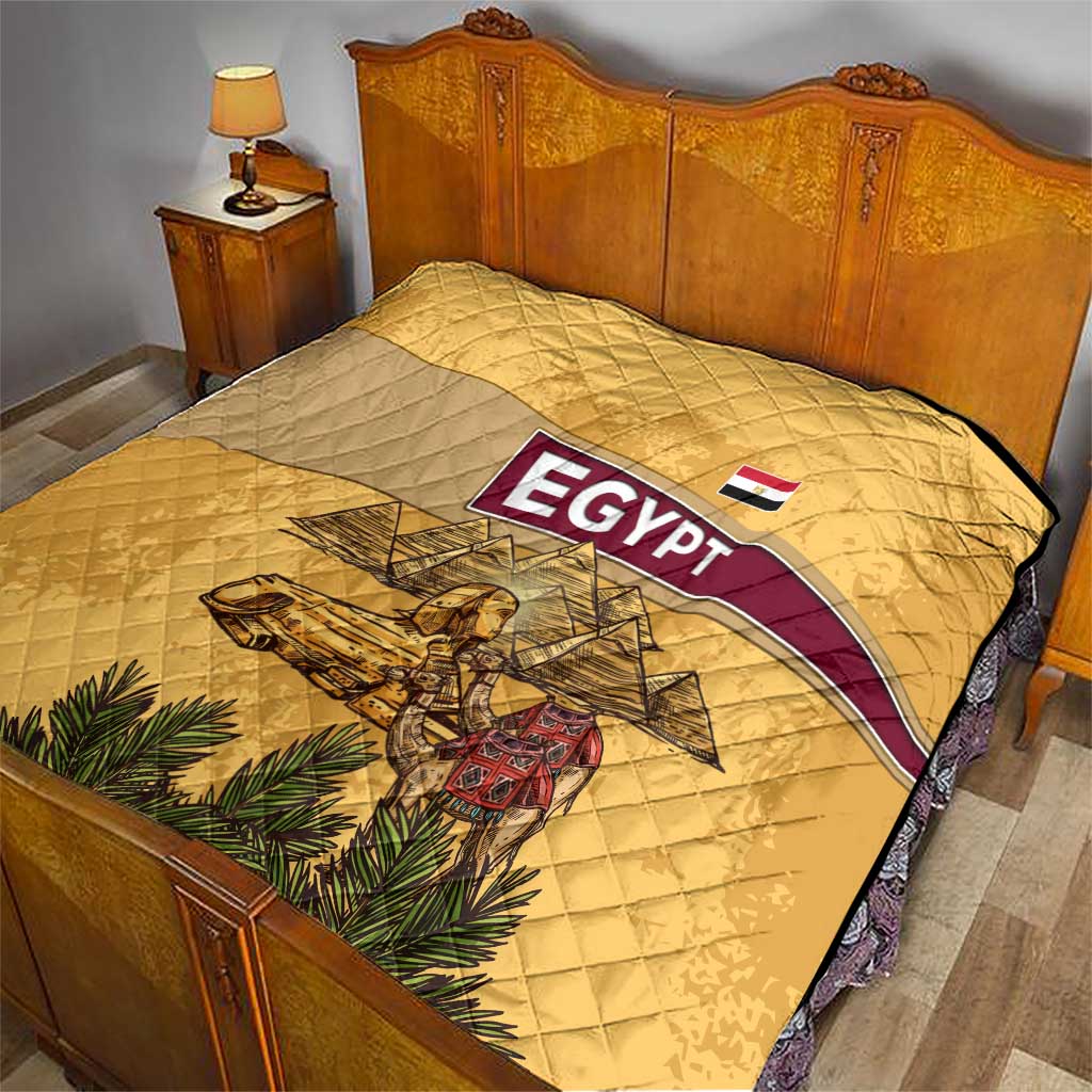 Egyptian Pyramids and Anubis Quilt with Camel Caravan Desert