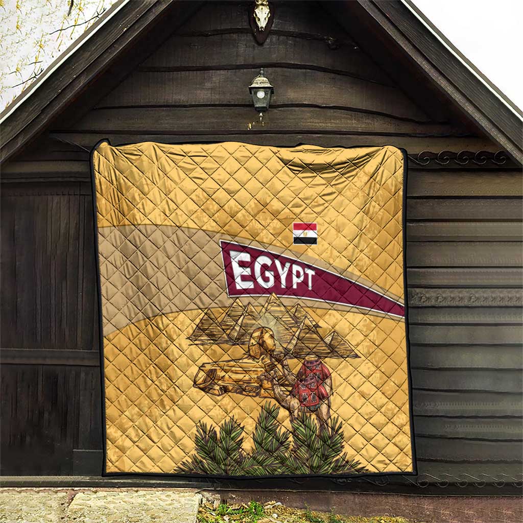 Egyptian Pyramids and Anubis Quilt with Camel Caravan Desert