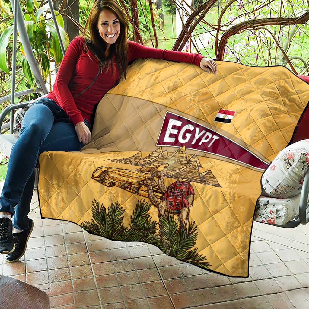 Egyptian Pyramids and Anubis Quilt with Camel Caravan Desert