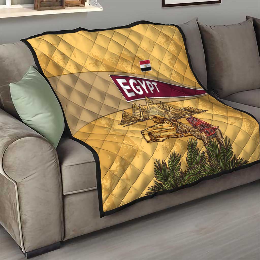 Egyptian Pyramids and Anubis Quilt with Camel Caravan Desert
