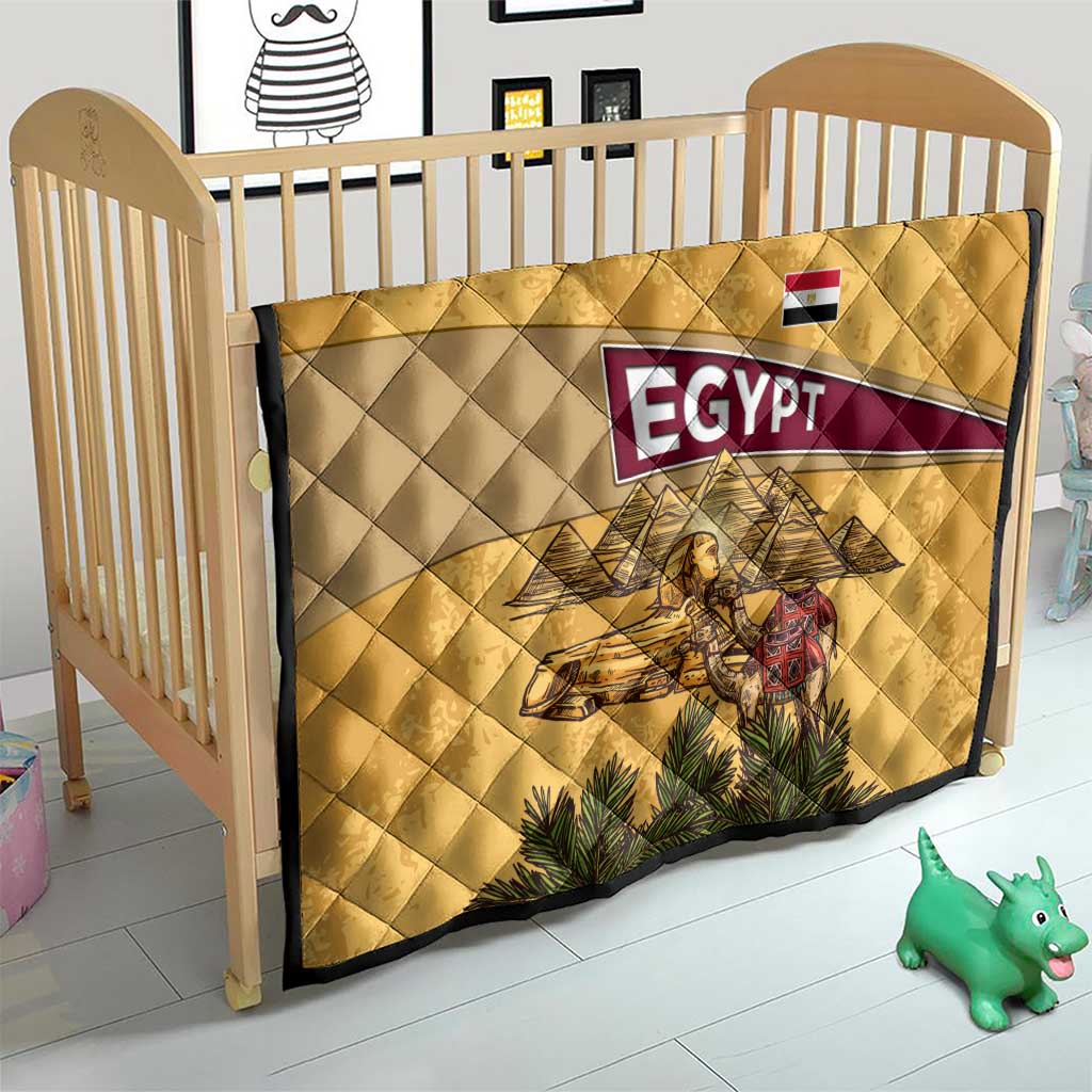 Egyptian Pyramids and Anubis Quilt with Camel Caravan Desert